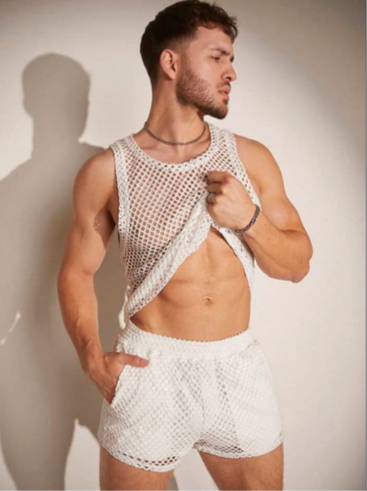 Men's Casual Mesh Sleepwear Tank Top & Short Set